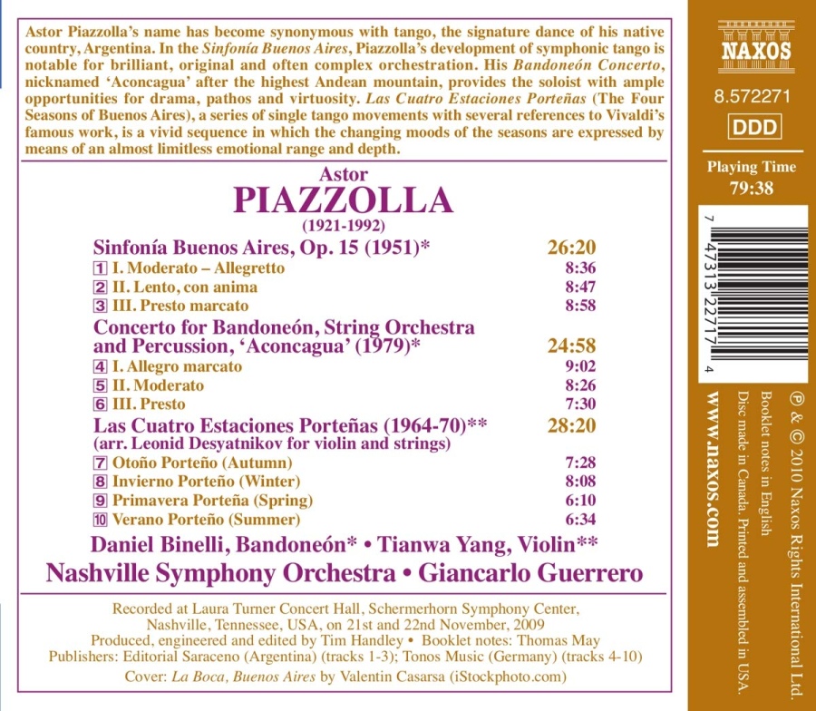 Piazzolla: Sinfonia Buenos Aires, Concerto for Bandoneón ‘Aconcagua’, Las Cuatro Estaciones Porteñas - slide-1