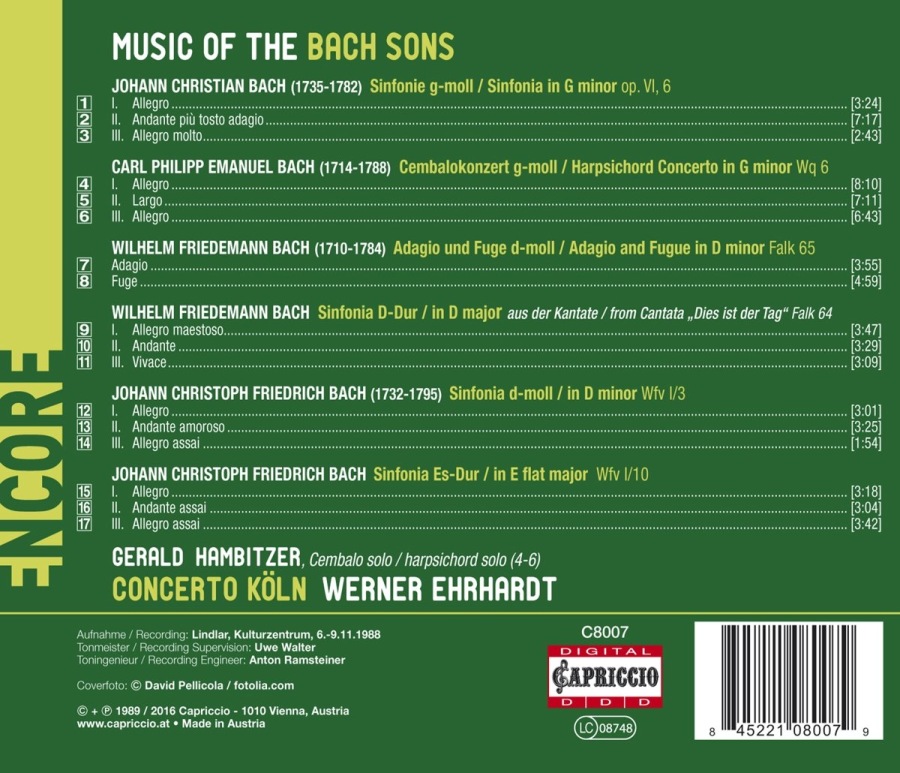Music of the Bach Sons - Johann Christian, Carl Philipp Emanuel, Wilhelm Friedemann, Johann Christoph - slide-1