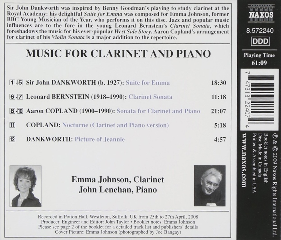 COPLAND / BERNSTEIN / DANKWORTH: Music for Clarinet and Piano - slide-1