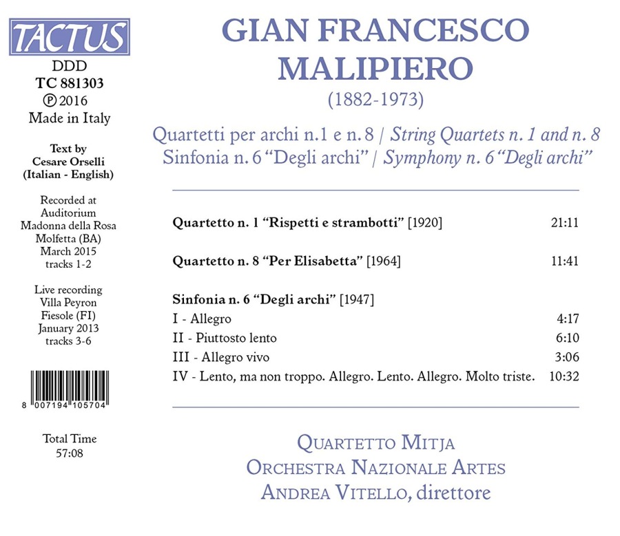 Malipiero: Quartetti n. 1 & 8, Sinfonia n. 6, - slide-1