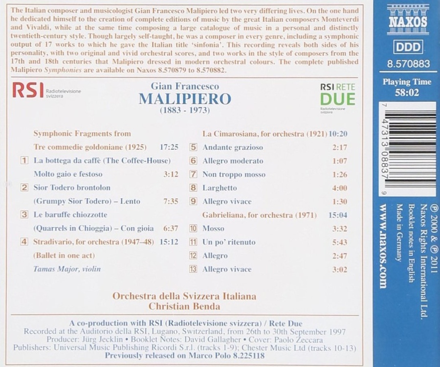 Malipiero: Tre commedie goldoniane, Stradivario, La Cimarosiana, Gabrieliana - slide-1