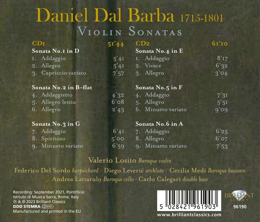 Dal Barba: Violin Sonatas - slide-1
