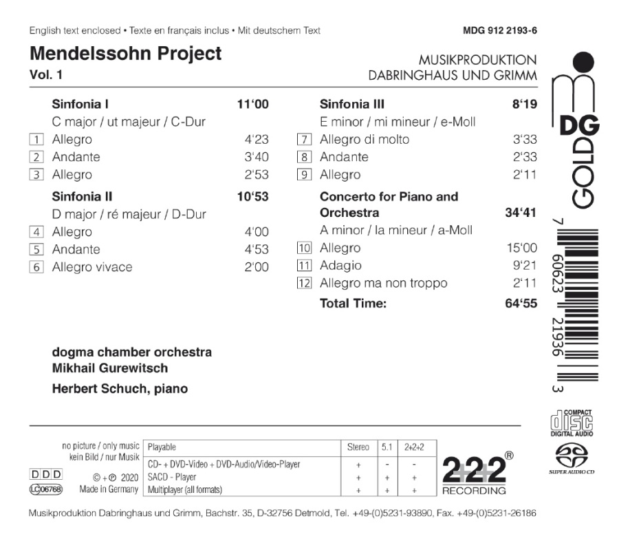 Mendelssohn Project Vol. 1: String symphonies 1 - 3, Piano Concerto - slide-1