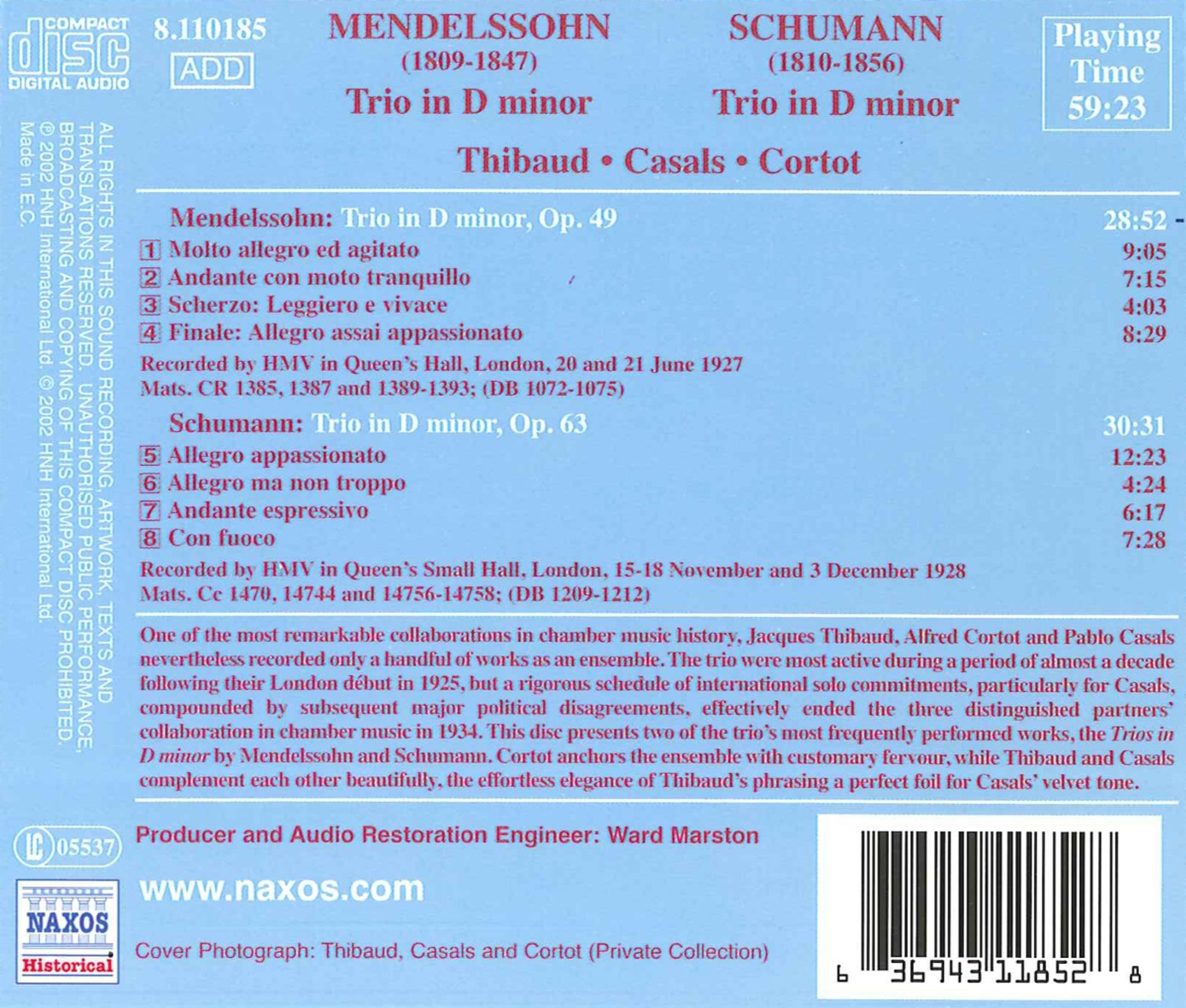 MENDELSSOHN/SCHUMANN: Tria in D minor - slide-1