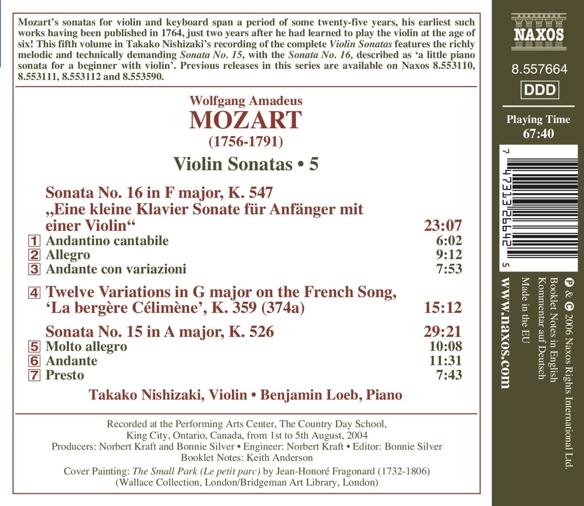 MOZART: Violin Sonatas Nos. 15 & 16, vol - slide-1