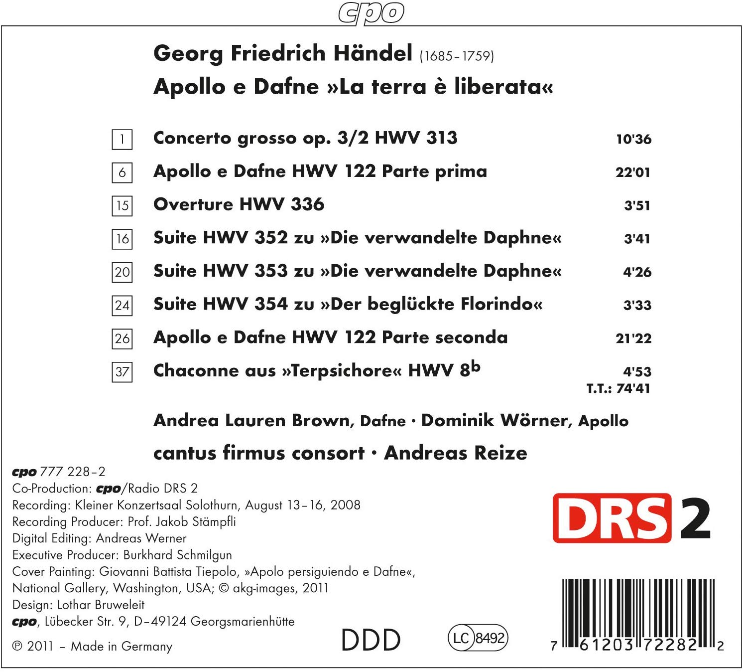 Handel: Apollo e Dafne, Concerto grosso op. 3/2, Overture, Suites - slide-1
