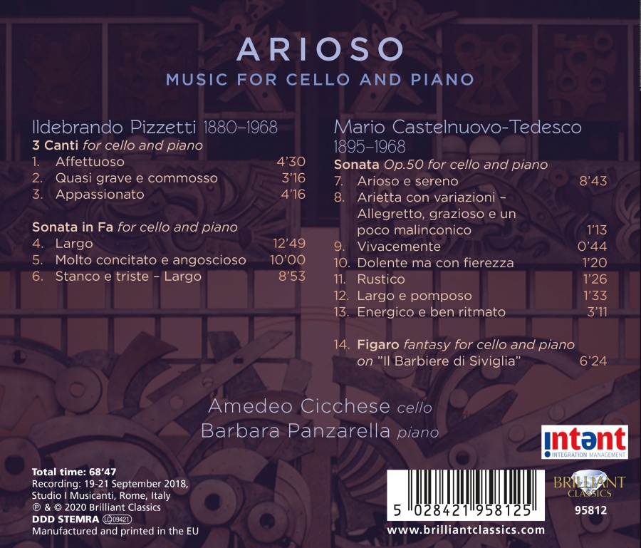 Pizzetti & Castelnuovo-Tedesco: Arioso, Music for Cello and Piano - slide-1