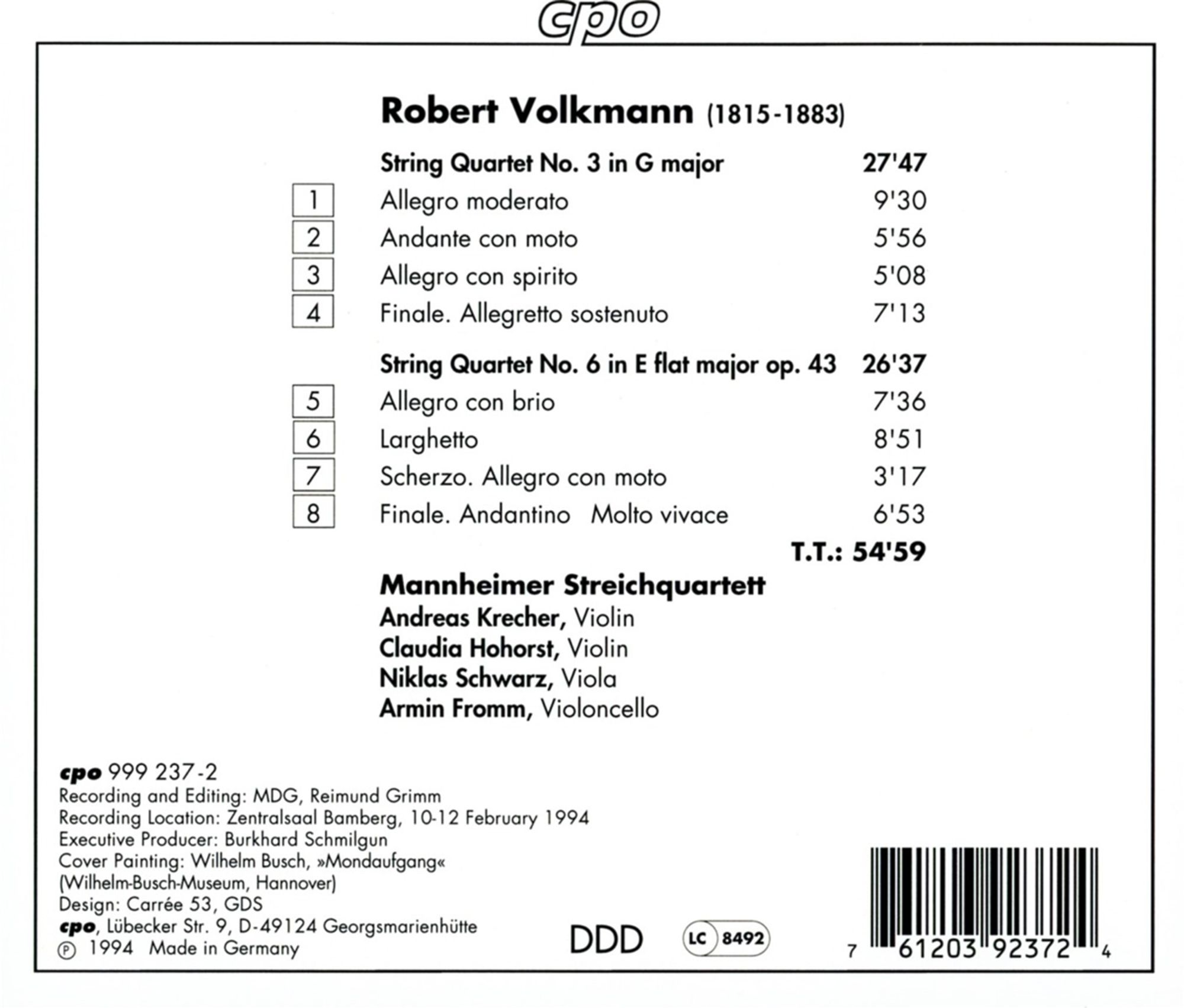 VOLKMANN: String quartets 3 & 6 - slide-1