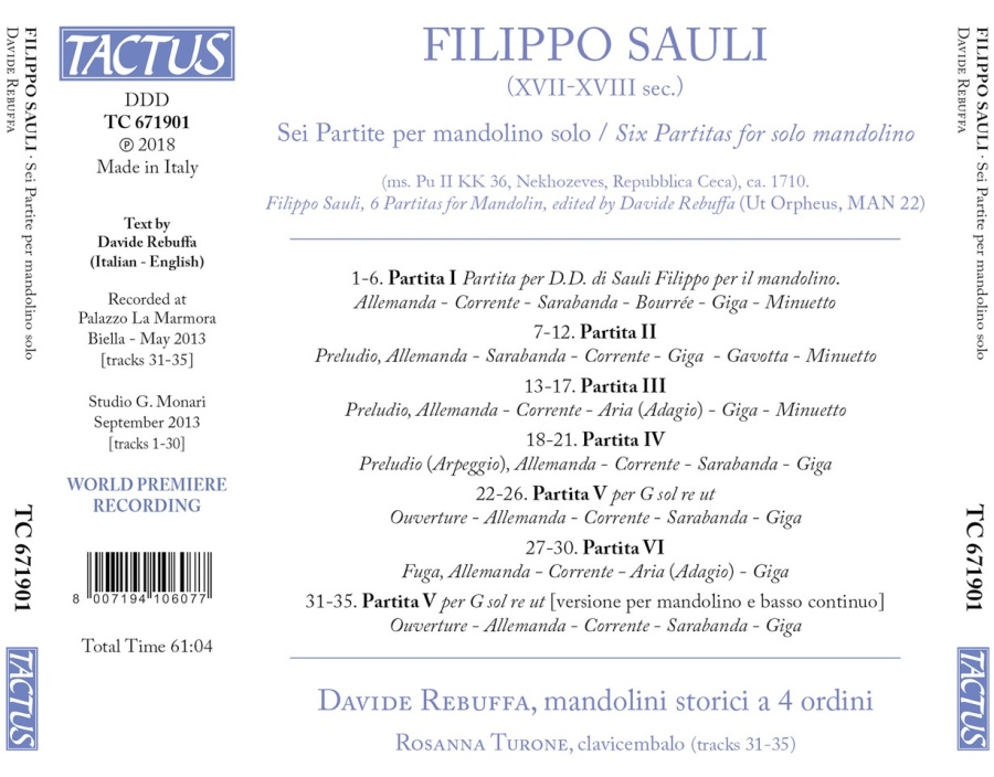 Sauli: Six Partitas for solo mandolin - slide-1