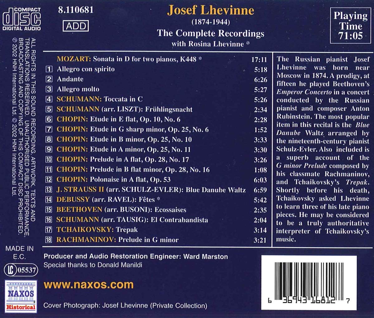 Josef Lhevinne - The Complete Recordings: Mozart / Chopin / Rachmaninov - slide-1