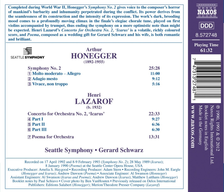 Honegger: Symphony No. 2, Henri Lazarof: Concerto for Orchestra No. 2 "Icarus", Poema - slide-1