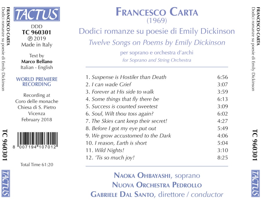 Carta: Twelve Songs on Poems by Emily Dickinson - slide-1