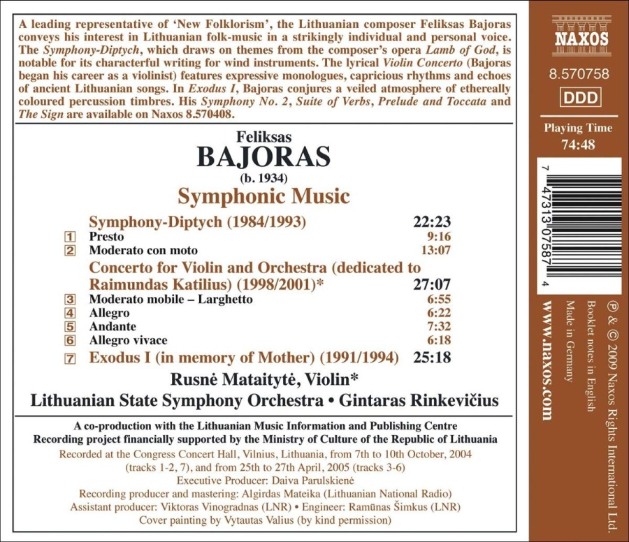 BAJORAS: Symphony-Diptych; Violin Concerto; Exodus I - slide-1