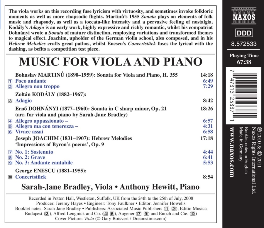 Music for Viola and Piano - Martinů, Kodály, Dohnányi, Joachim, Enescu - slide-1