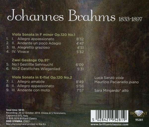 Brahms: Viola Sonatas Op. 120; 2 Gesänge Op. 91 - slide-1