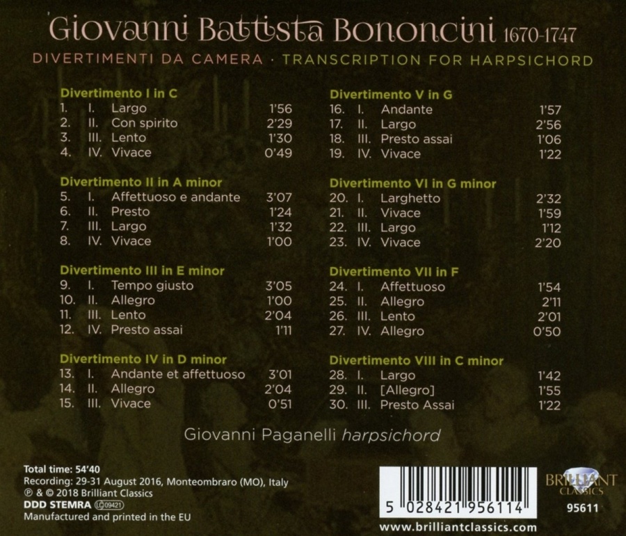 Bononcini: Divertimenti da Camera, Transcription for Harpsichord - slide-1