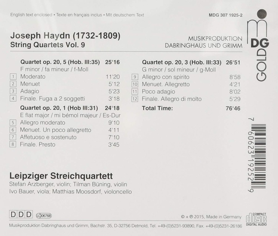 Haydn: String Quartets Vol. 9 - op. 20, No. 1, 3 & 5 - slide-1