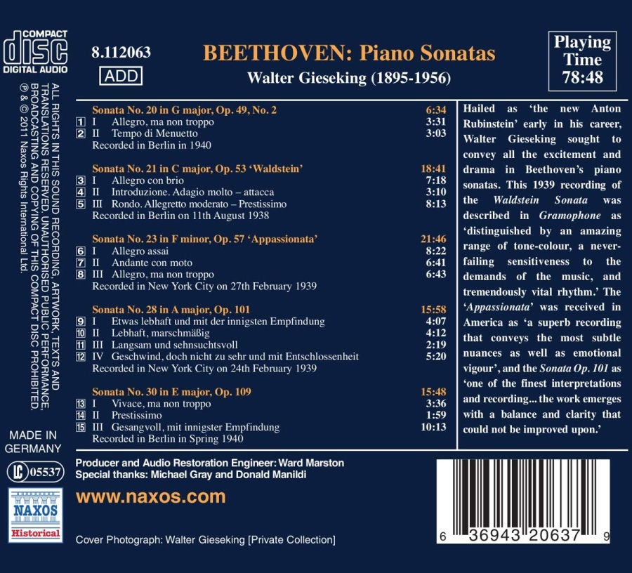 Beethoven: Piano Sonatas Nos. 20, 21, 23, 28 & 30, nagr. 1938-1940 - slide-1