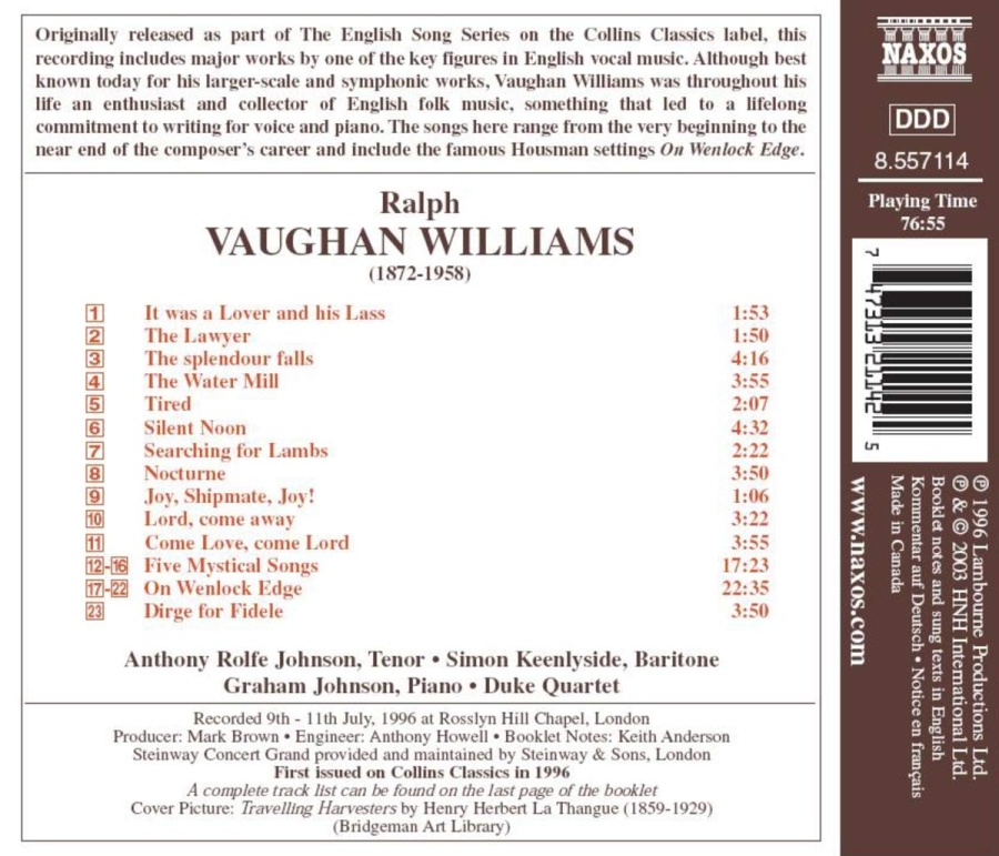 VAUGHAN WILLIAMS: On Wenlock Edge; Five Mystical Songs (English Song, Vol. 3) - slide-1