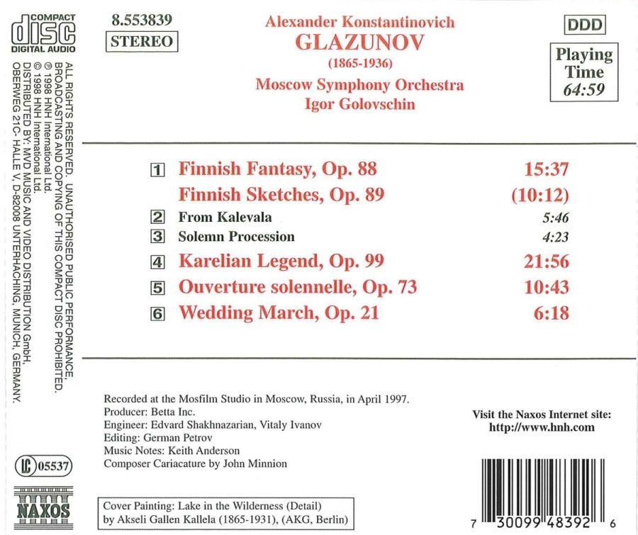 GLAZUNOV: Orchestral Works, Vol. 9 - Finnish Fantasy, Finnish Sketches, Karelian Legend - slide-1