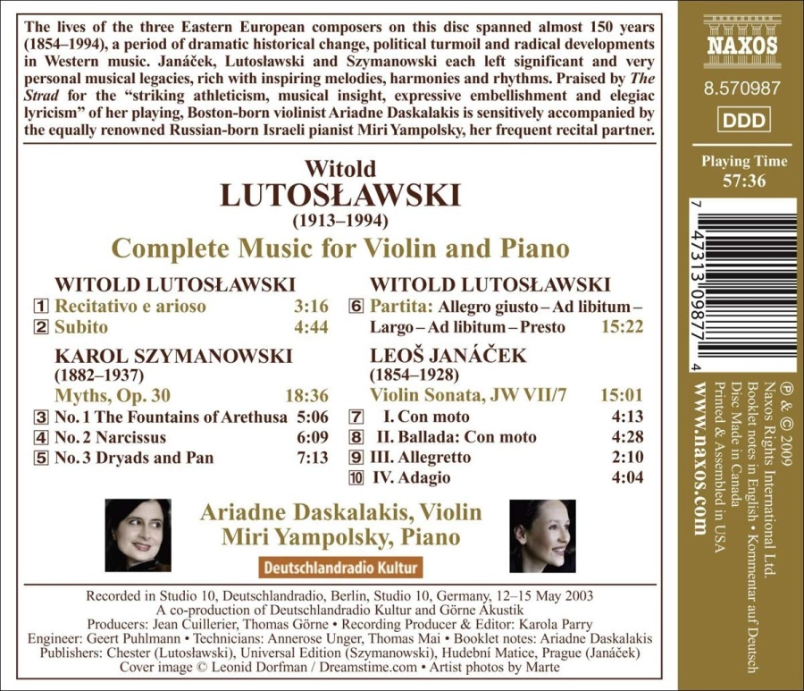 Lutosławski: Complete Music for Violin & Piano, Szymanowski: Myths, Janacek: Violin Sonata - slide-1