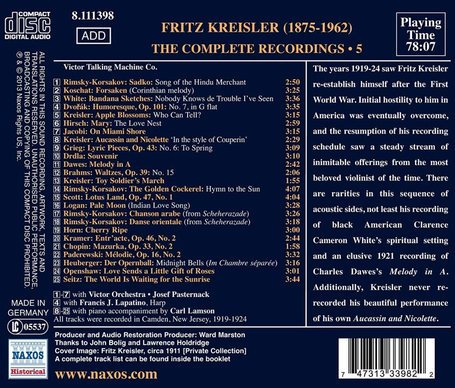 Fritz Kreisler: Complete Recordings 5 - Chopin, Brahms, Dvorak, Grieg, Kreisler - slide-1