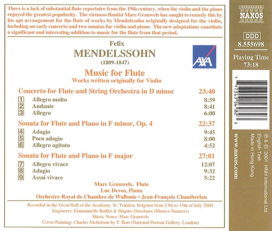 MENDELSSOHN: Flute Concerto in D Minor; Flute Sonatas - slide-1