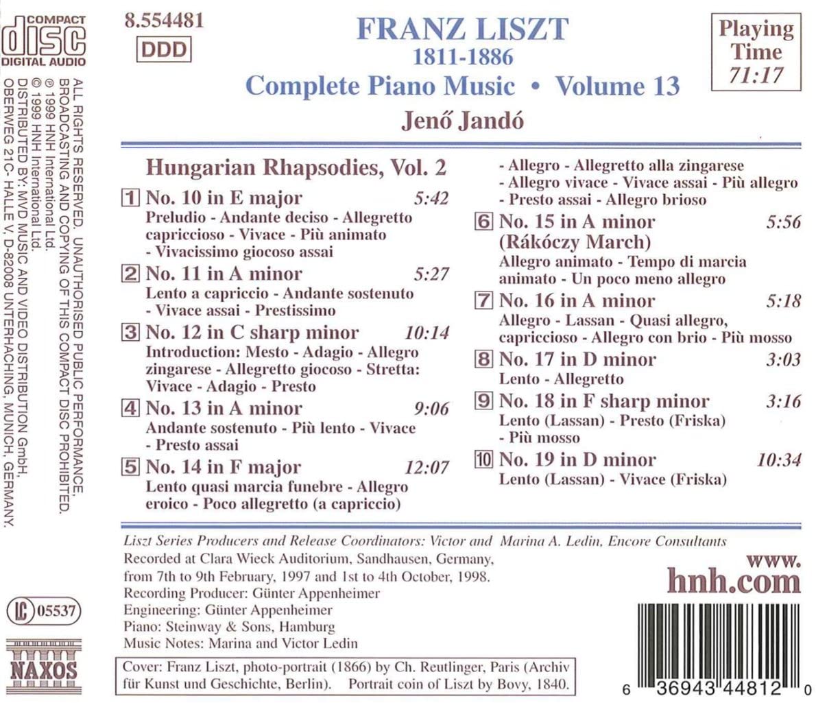 LISZT: Hungarian Rhapsodies, Vol. 2 (Liszt Complete Piano Music, Vol. 13) - slide-1