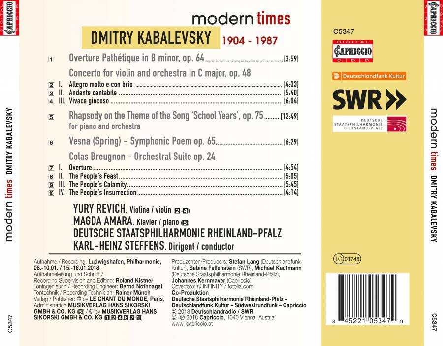 Kabalevsky: Overture Pathétique; Violin Concerto; Rhapsody; Spring; Colas Breugnon Suite - slide-1