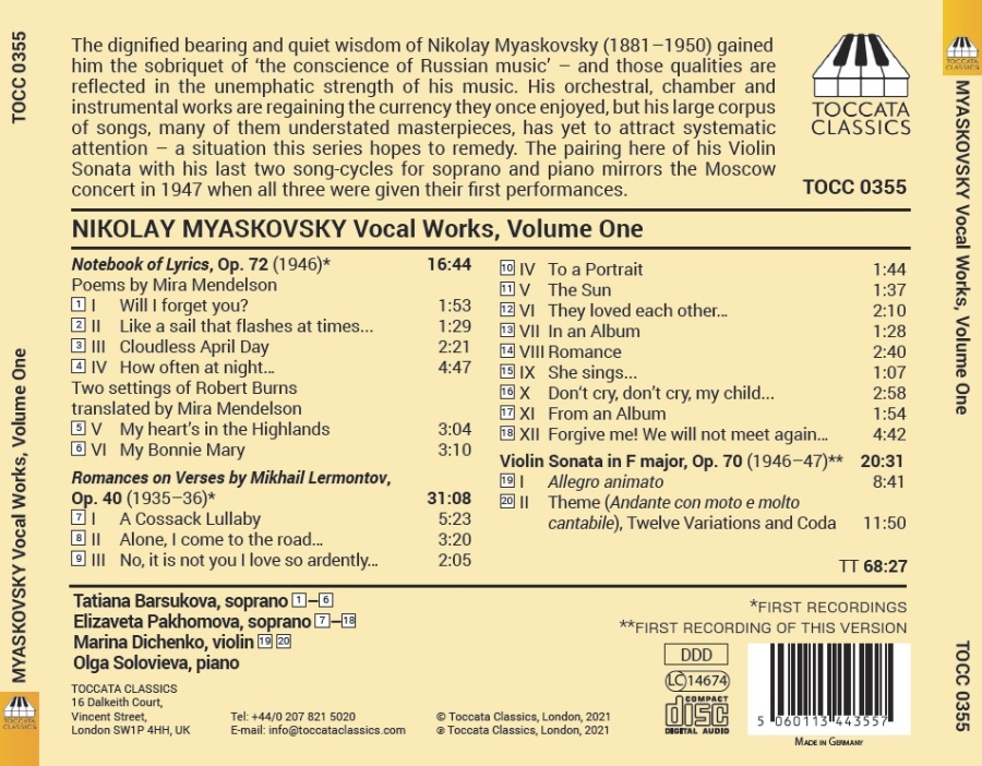 Myaskovsky: Vocal Works Vol. 1 - slide-1