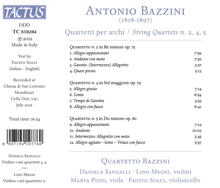 Bazzini: String Quartets Nos. 2, 4, 5 - slide-1