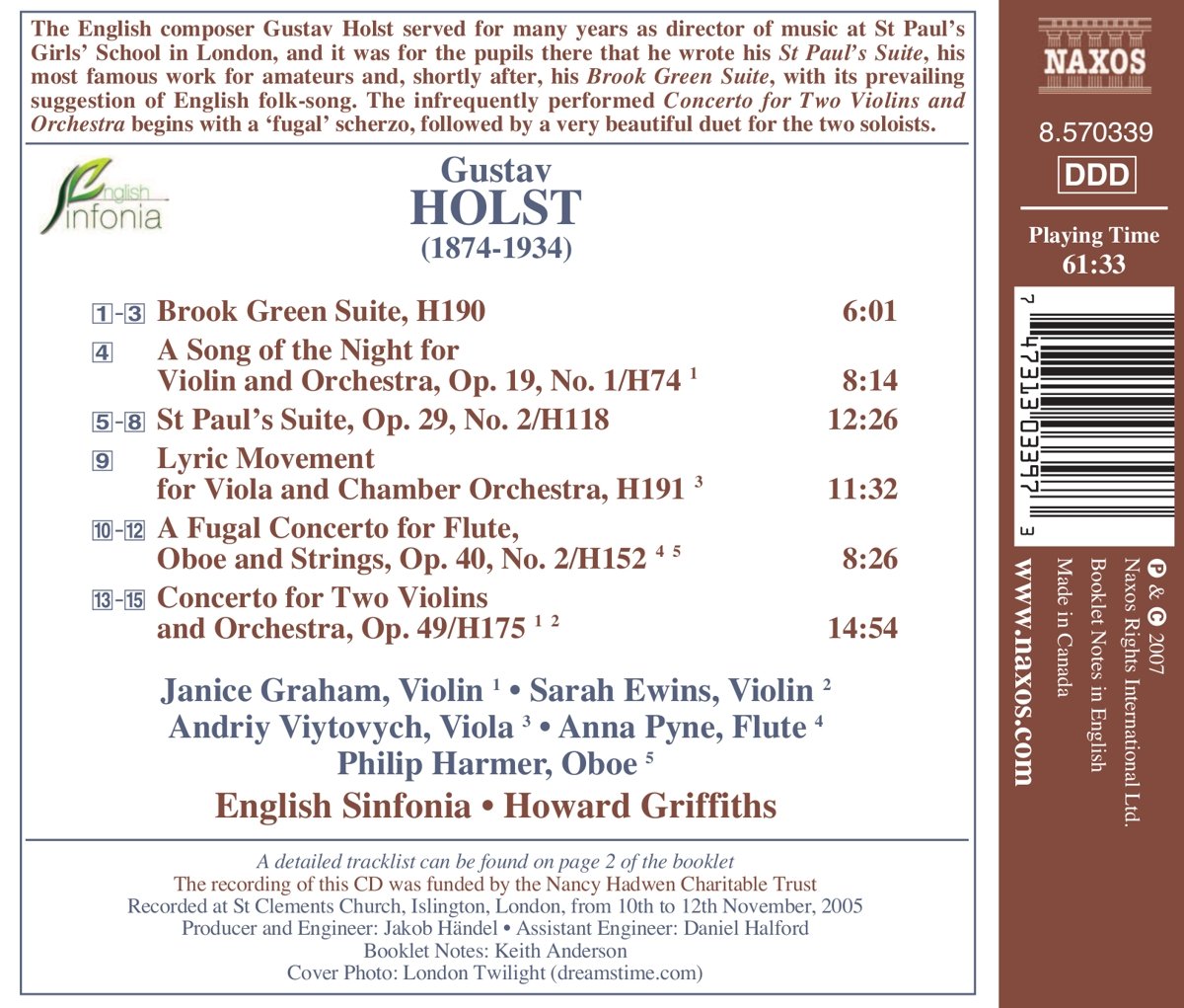 HOLST: Double Concerto, St Paul's Suite - slide-1