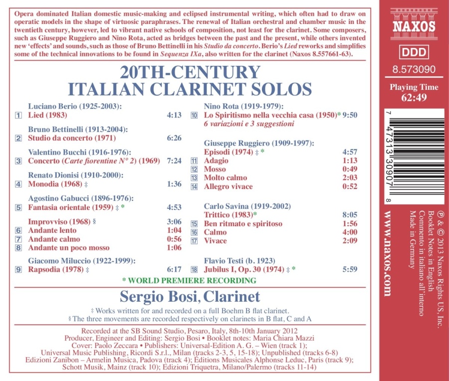 20th Century Italian Clarinet Solos - Berio, Bettinelli, Rota, Bucchi, Dionisi, ... - slide-1