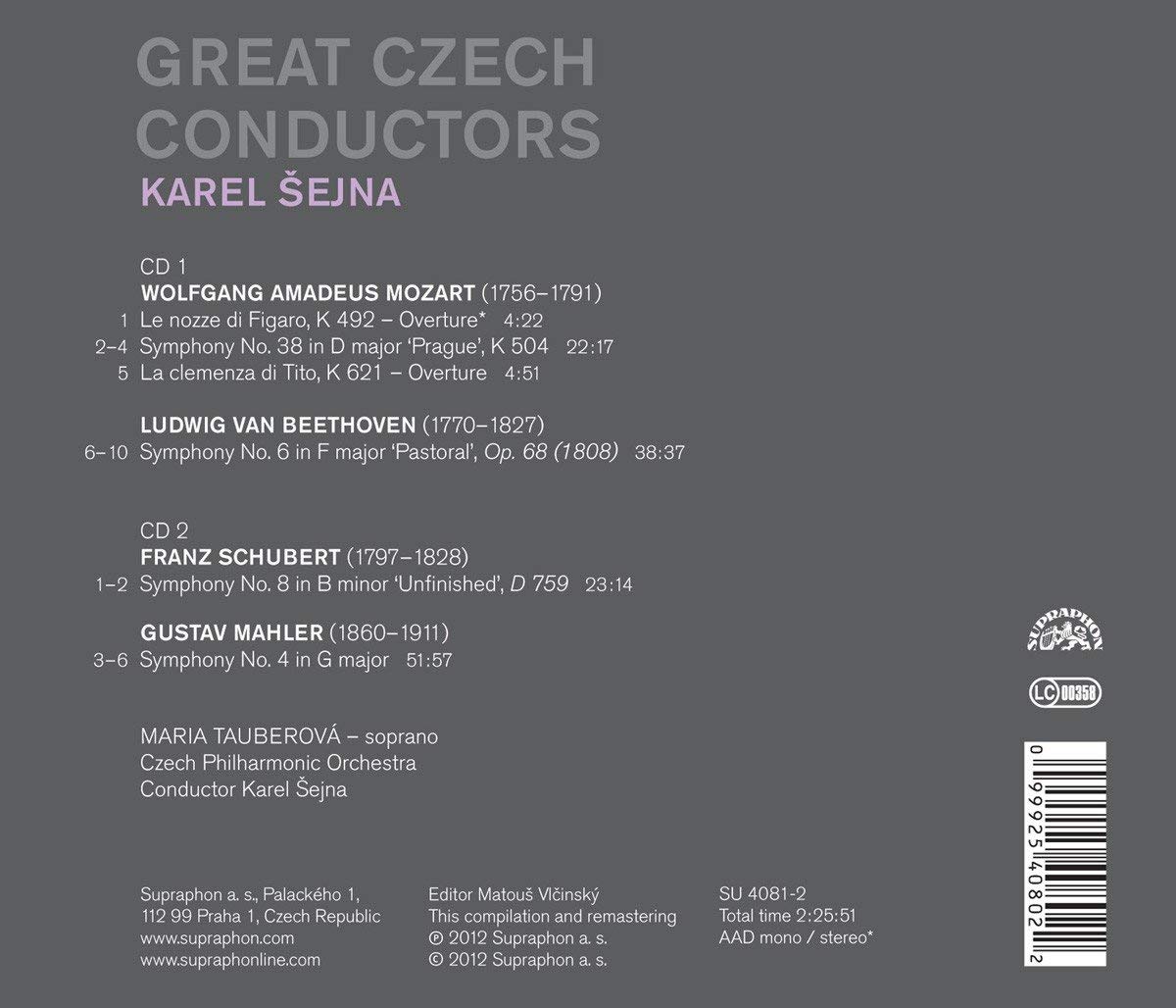 Great Czech Conductors - Karel Šejna, Symphonies: Mozart "Prague", Beethoven No. 6, Schubert No. 8, Mahler No. 4 - slide-1