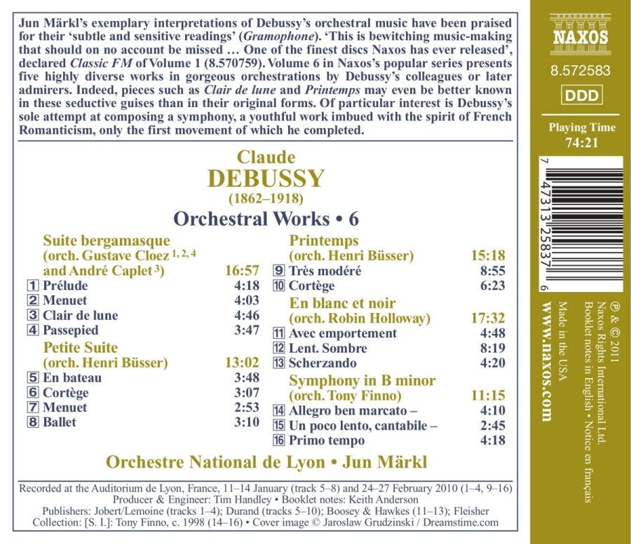 Debussy: Orchestral Works Vol. 6 - Suite bergamasque, Petite Suite, En blanc et noir, Printemps, Symphony in B minor - slide-1