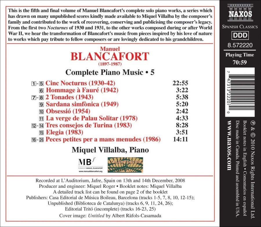 BLANCAFORT: Piano Music, Vol. 5 - slide-1