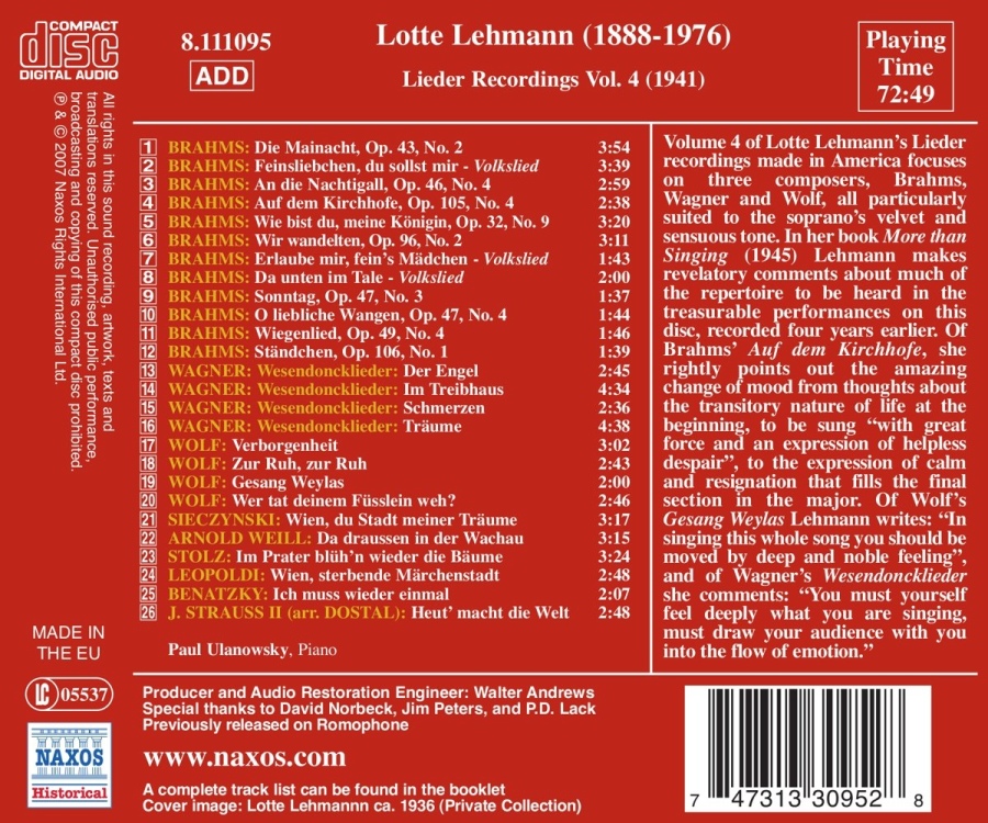 LEHMANN Lotte - Lieder Recordings Vol. 4 - slide-1