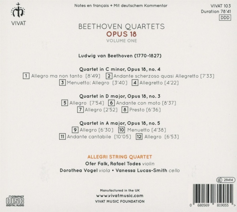 Beethoven: Quartets op. 18 vol. 1, nos. 3, 4 & 5 - slide-1