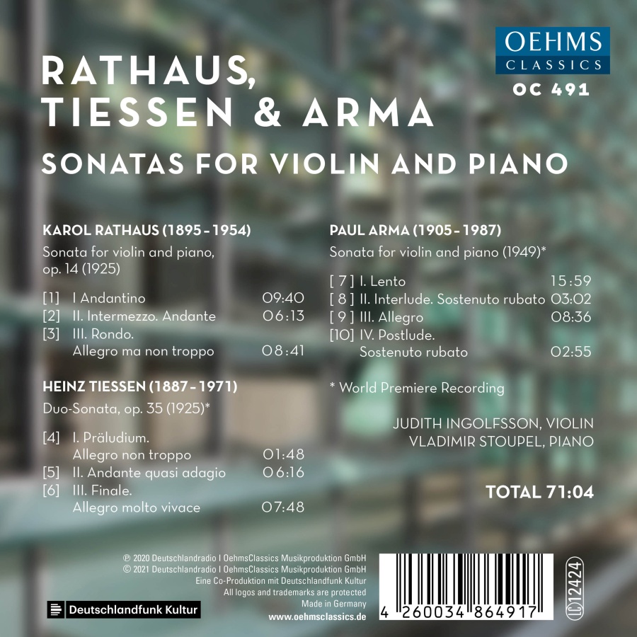 Rathaus; Tiessen; Arma: Sonatas for violin and piano - slide-1