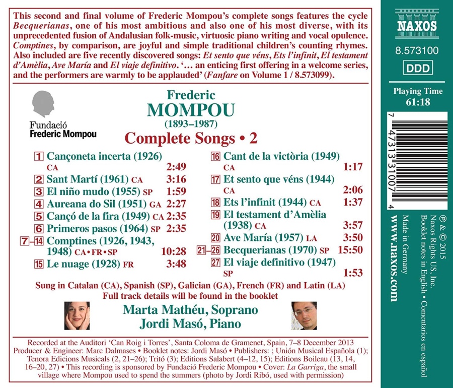 Mompou: Complete Songs Vol. 2 - Becquerianas - slide-1