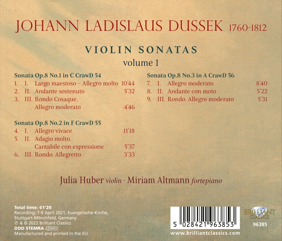 Dussek: Violin Sonatas Vol. 1 - slide-1