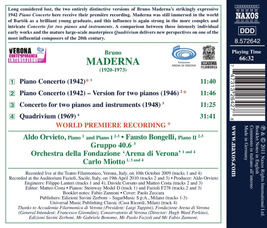 MADERNA: Piano Concertos; Quadrivium - slide-1