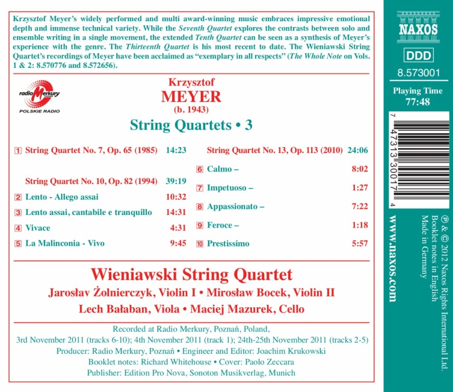 MEYER: String Quartets Vol. 3 - Nos. 7, 10 & 13 - slide-1