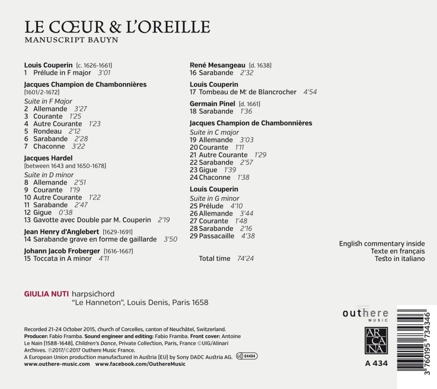 Le Coeur & l’Oreille, Manuscript Bauyn - Chambonnières/Couperin/Hardel/Pinel - slide-1