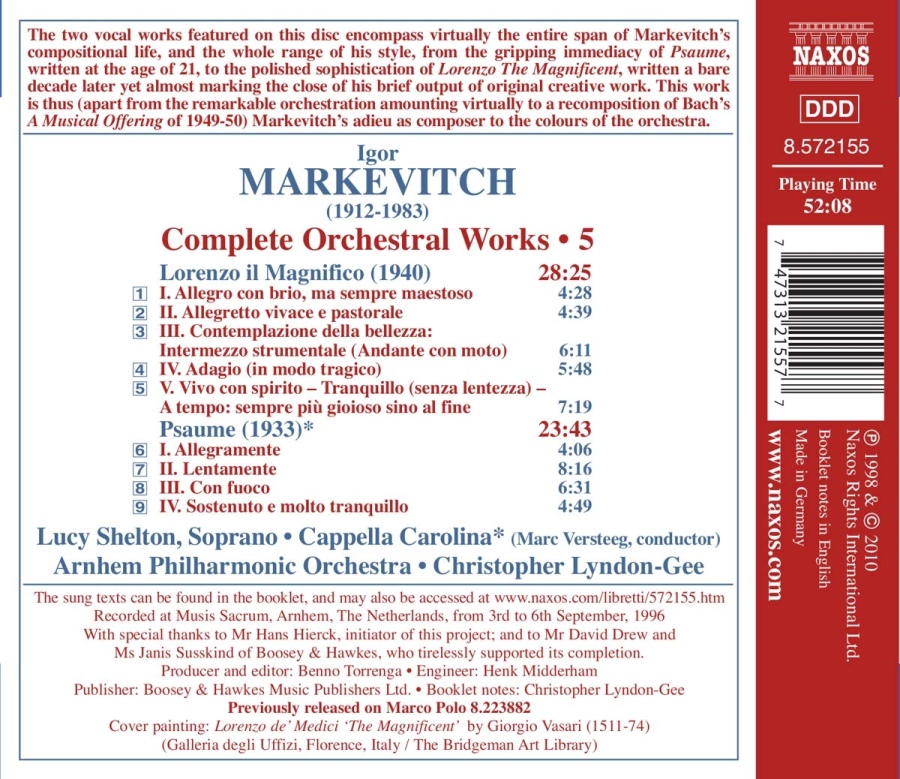 Markevitch: Complete Orchestral Works Vol. 5 - Lorenzo il Magnifico, Psaume - slide-1