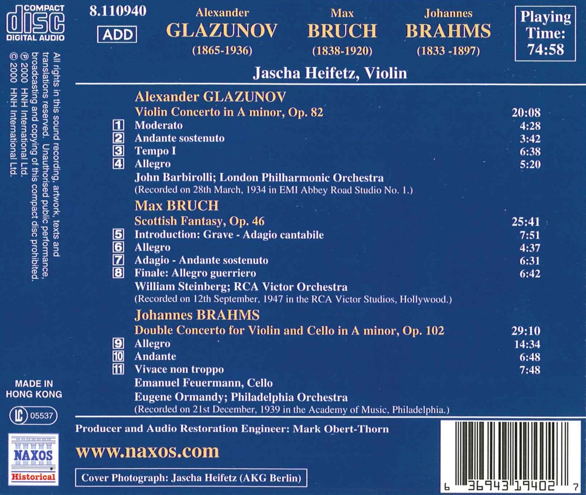 Brahms: Double Concerto / Bruch: Scottish Fantasy / Glazunov: Violin Concerto in A minor - slide-1