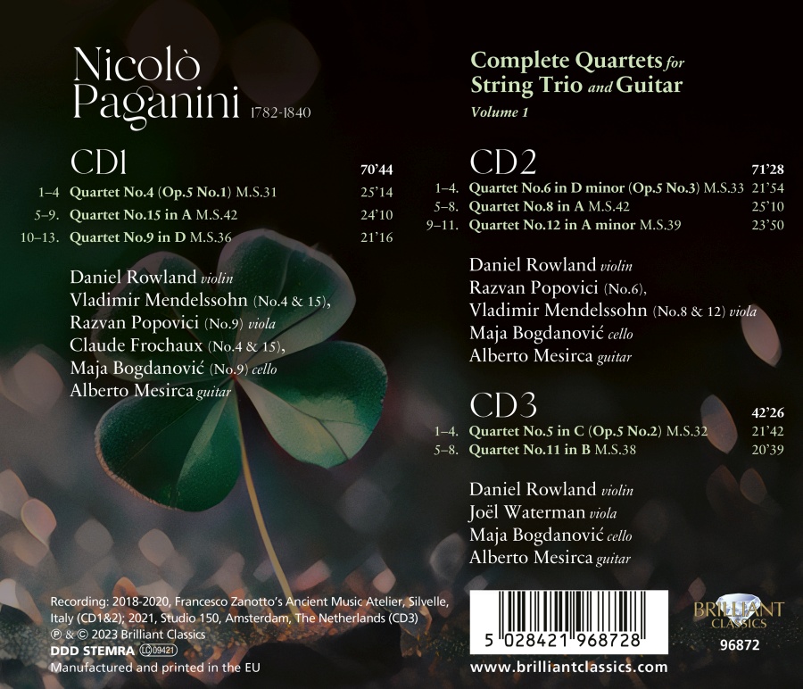 Paganini: Complete Quartets for String Trio and Guitar, Vol. 1 - slide-1