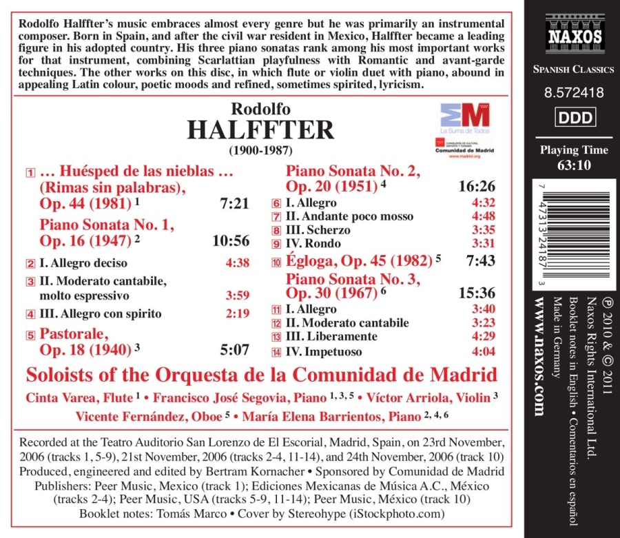 HALFFTER: Chamber Music, Vol. 1 - … Huesped de las nieblas …, Piano Sonatas Nos. 1-3, Pastorale, Egloga - slide-1