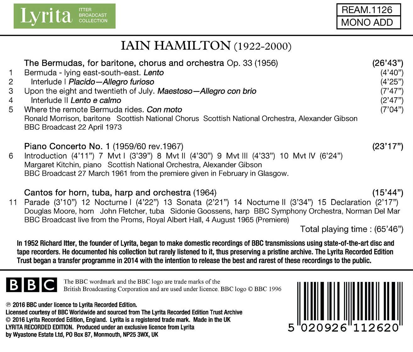 Hamilton: The Bermudas; Piano Concerto No. 1; Cantos for Horn, Tuba, Harp and Orchestra - slide-1