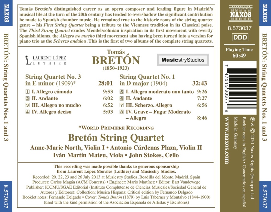Bretón: String Quartets Nos. 1 and 3 - slide-1